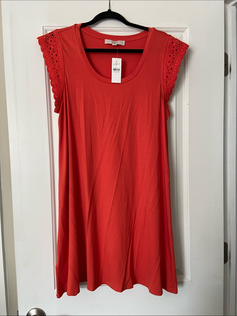 LOFT Coral Crochet Cap Sleeve Swing Dress